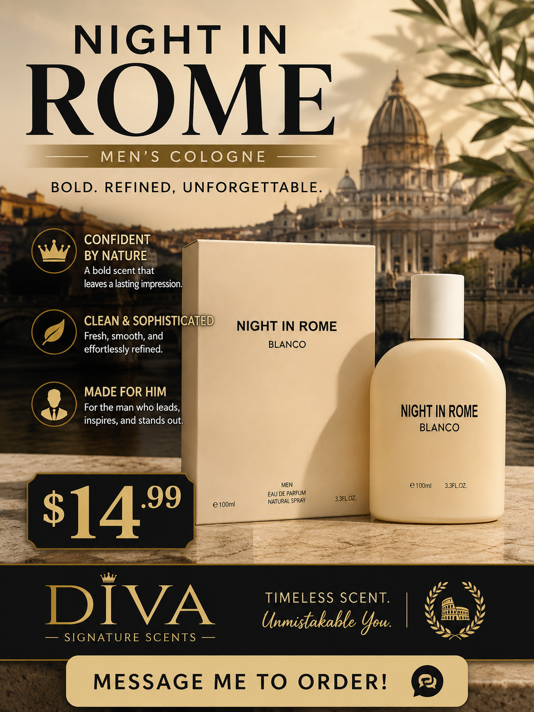 Night In Rome Blanco 3.3 Fl oz EDP Spray for Men