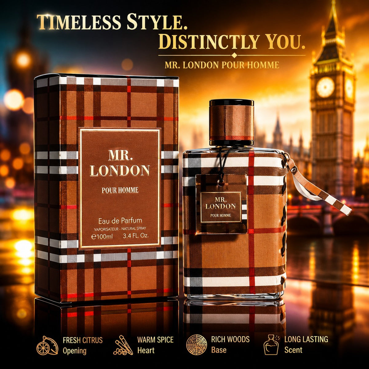  Mr. London Pour Homme Eau de Parfum Spray 3.4 fl oz Regular Size