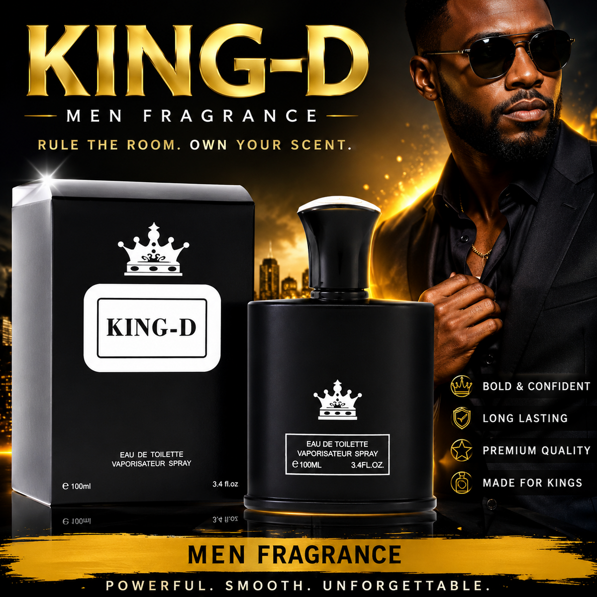 KING-D BLACK PERFUME FOR MEN EAU DE TOILETTE 3.4 FL.OZ 100mLe (BRAND NEW)