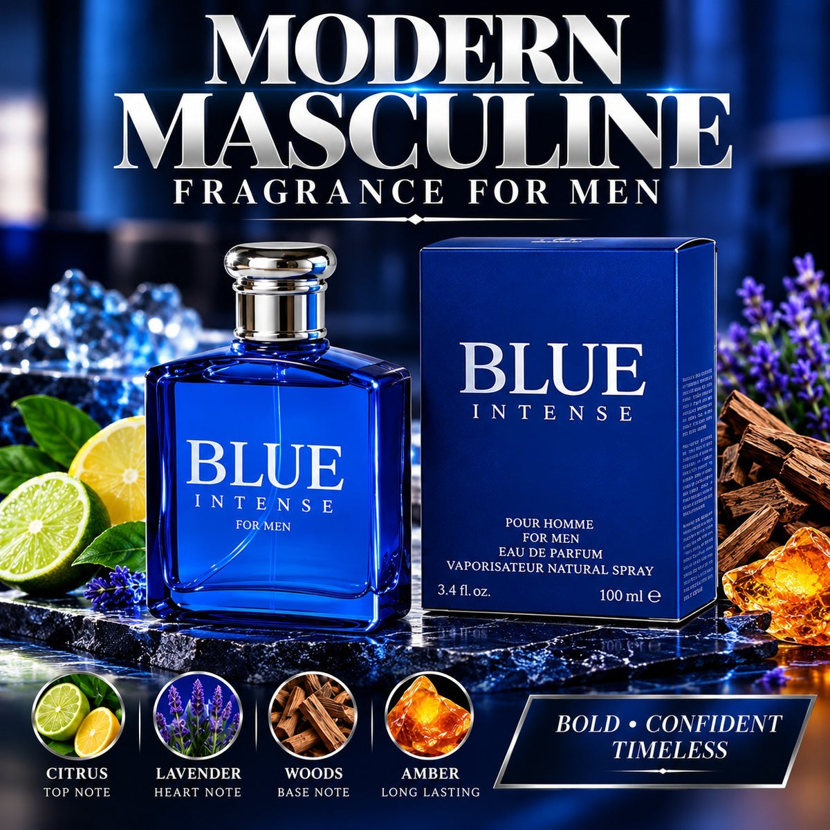 Blue Intense Pour Homme EDP 3.4 Oz / 100 ml New Sealed 