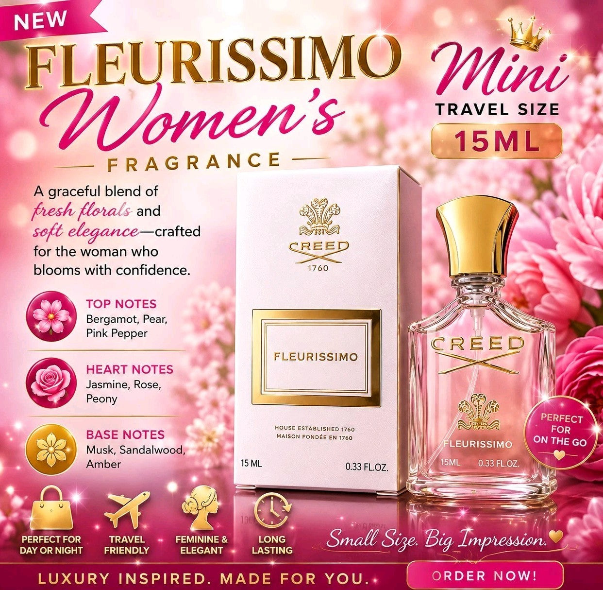 Creed Fleurissimo Eau de Parfum EDP Travel Size 15ML spray 0.33 fl oz MINI Women