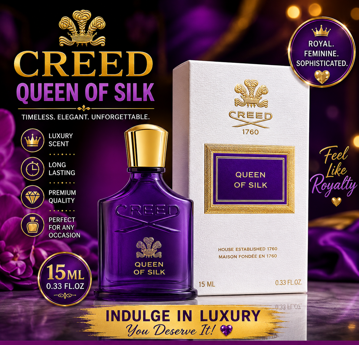 Creed Queen of Silk Women Mini 15ml Sample Size Travel Size .33fl oz