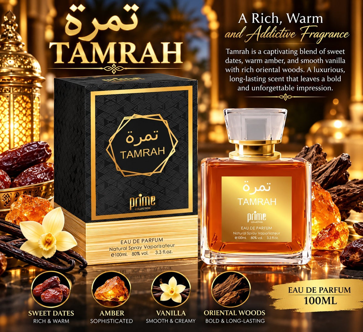 Prime Collection Tamrah  Eau de Parfum Spray, Regular Size 3.3 fl oz 100ml