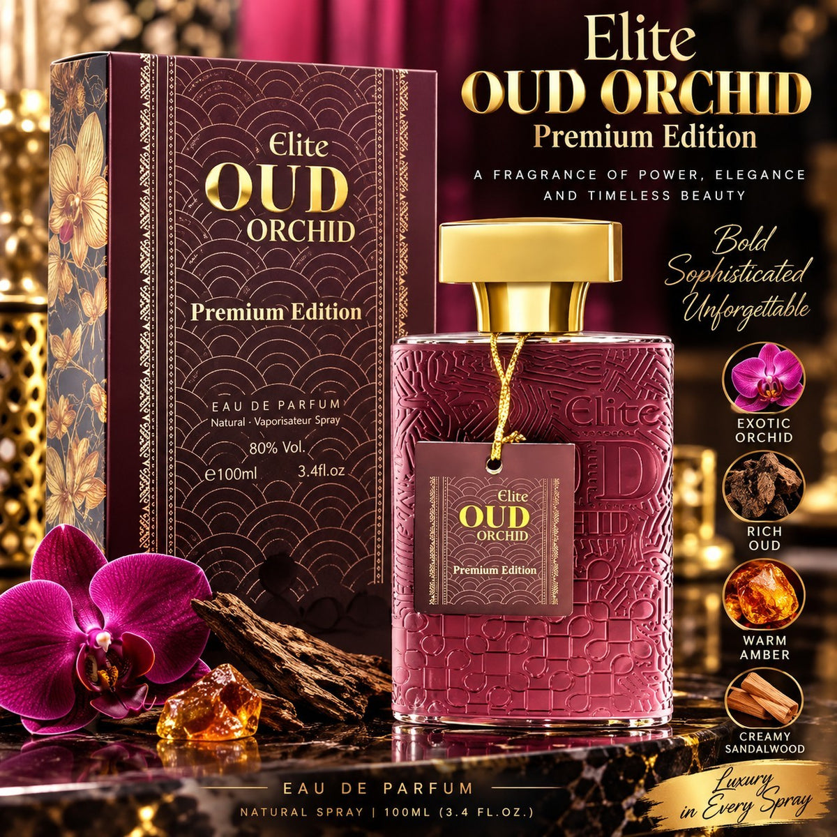 Elite Oud Orchid Premium Eau de Parfum Unisex Spray 100ml