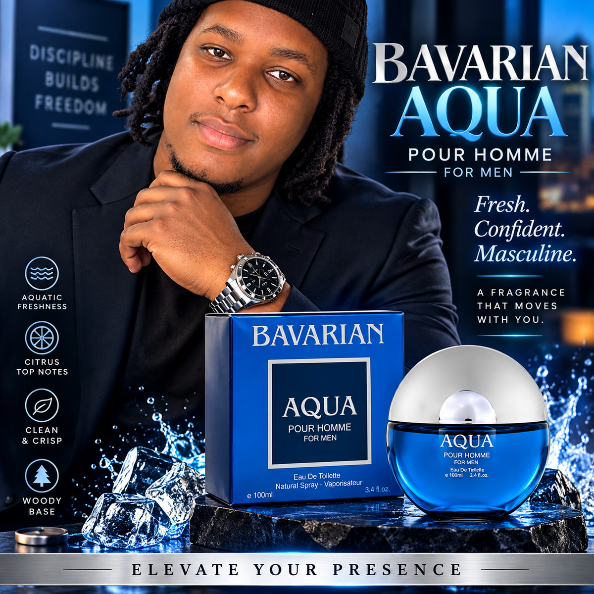 BAVARIAN AQUA for MEN designer 3.4 oz EDP cologne spray by Fragrance Couture