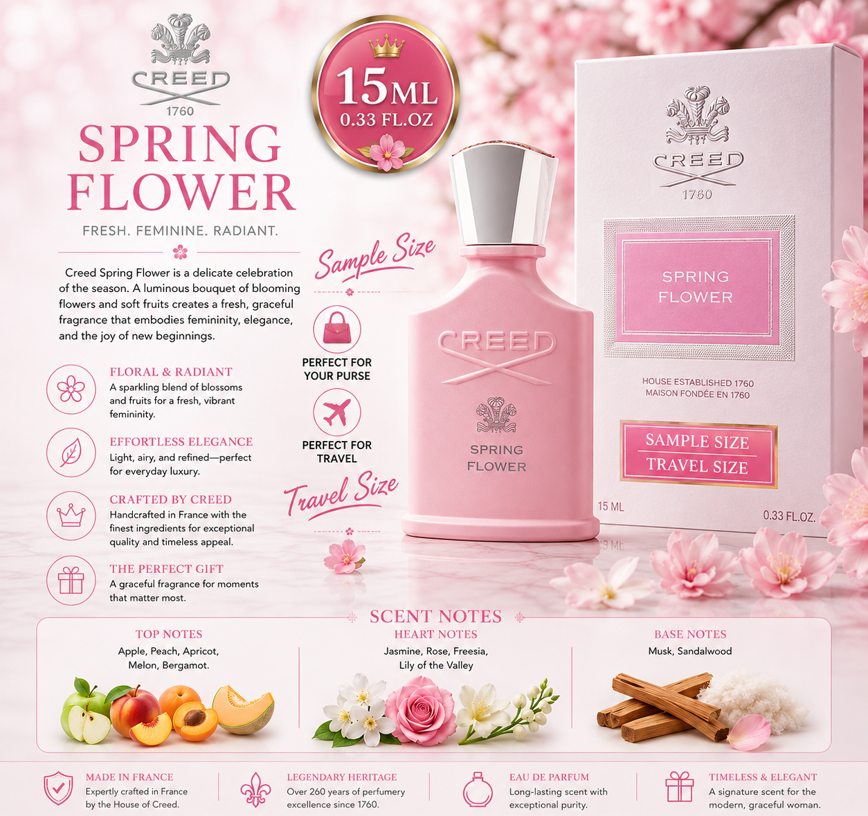 Creed Spring Flower Eau de Parfum EDP Travel Size 15ML spray 0.33 fl oz Women