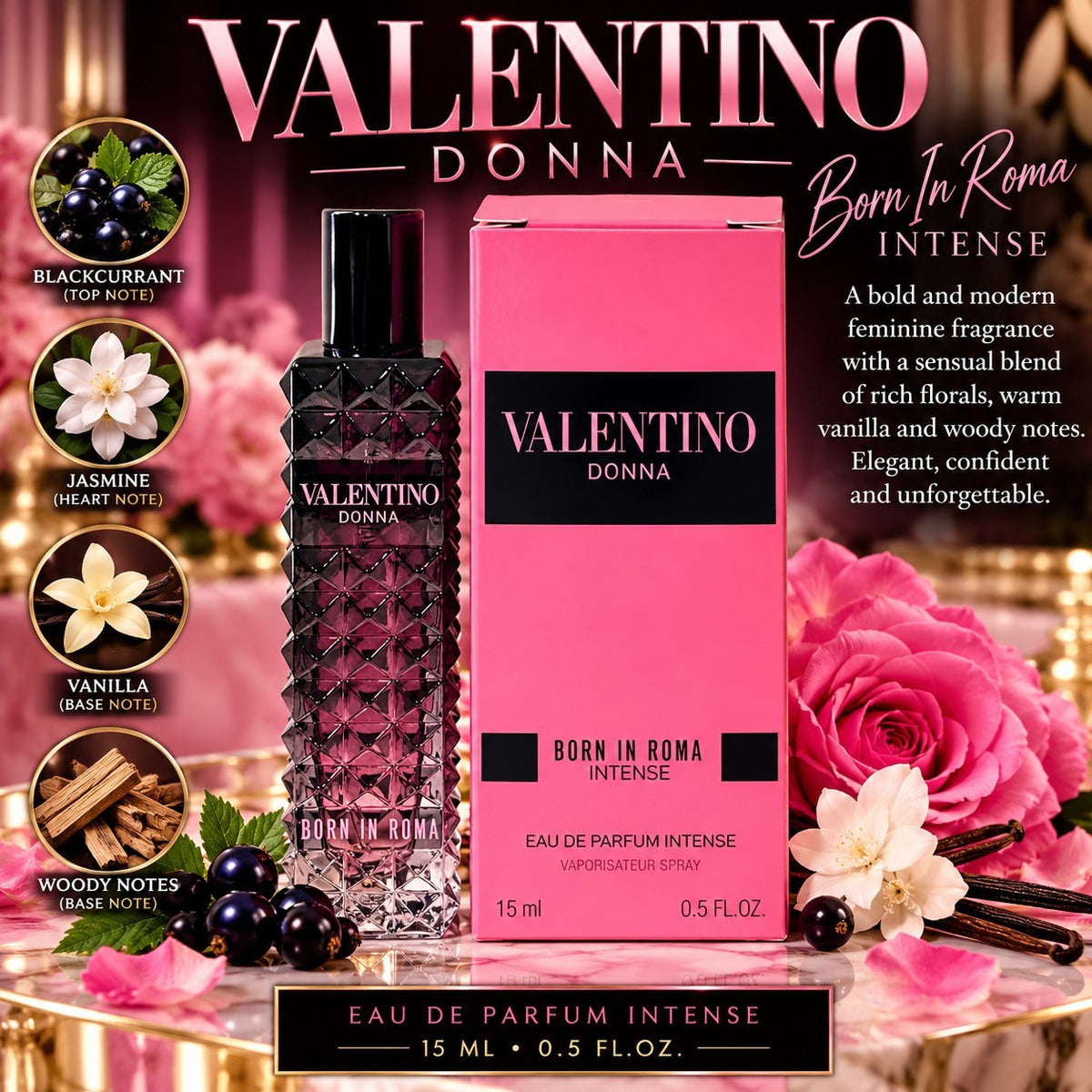 Valentino Donna Born In Roma Intense Eau de Parfum EDP 15ml / 0.5oz Travel Spray