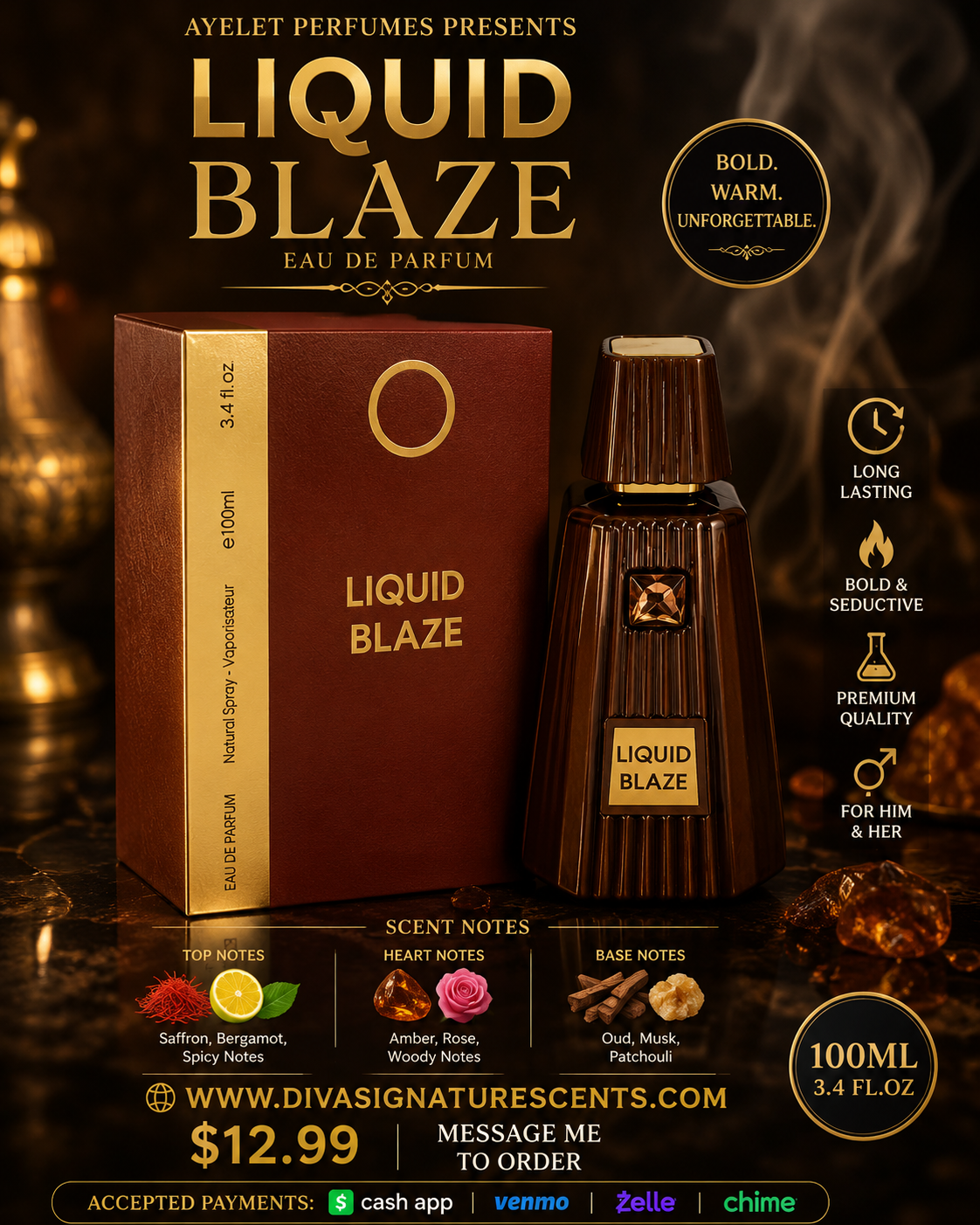 Liquid Blaze Eau de Parfum Spray Regular Size Fragrance 3.4 fl oz