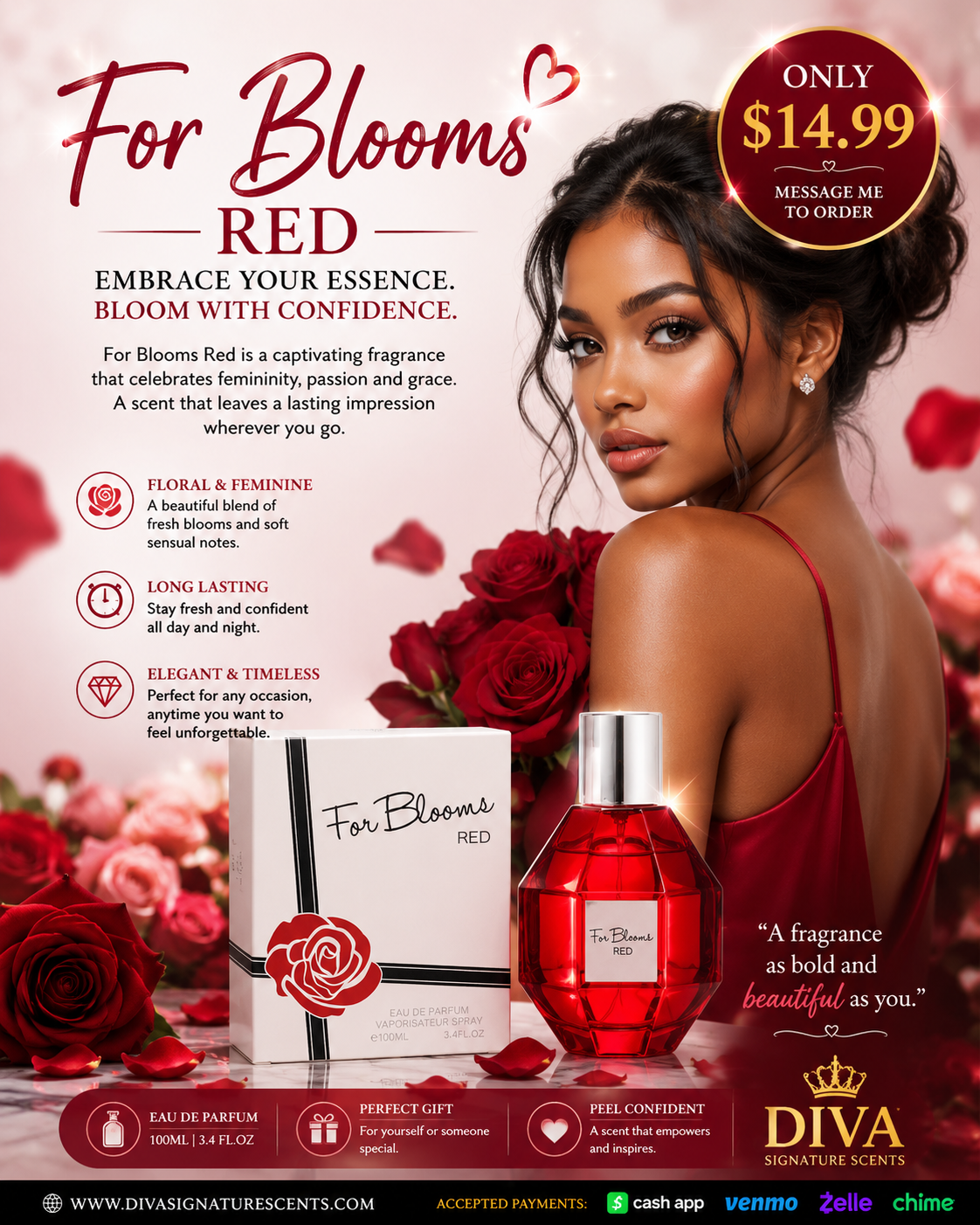 For Blooms Red by EBC for Women 100ml/3.4oz New with Box